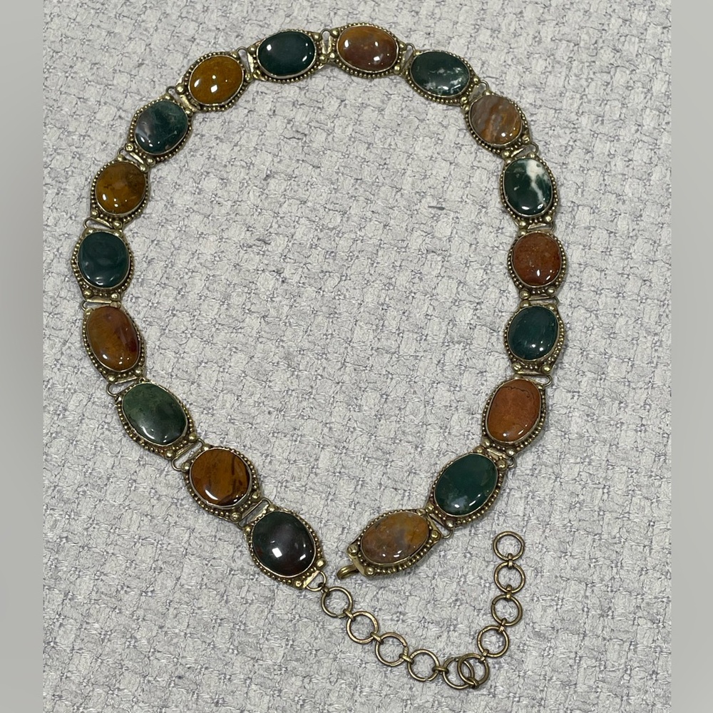 Antique Southwestern Navajo Victorian Specimen Agate Chunky Metal Chain Belt - Picture 3 of 17